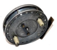 REEL: Early Flick-Em alloy trotting reel, 4" dia. twin crazed white handles, 2 screw bar latch,