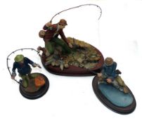 FIGURINES (3) : Three cast fishing figurines , Sherratt & Simson ,No 88, angler on glazed pond