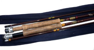 RODS: (2) Hardy Richard Walker Little Lake rod, 9' 2 piece hollow glass, line rate 7, 9" cork handle