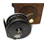 REEL: Fine Hardy The Super Silex 3.5" alloy drum casting reel, twin black handles, ivorine brake