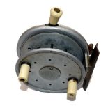 REEL: Rare Farlow's Farlight drum casting reel, 4" diameter backplate, twin ivory handles and