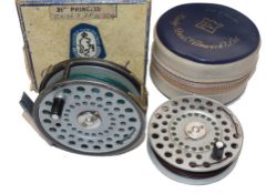 REEL & SPOOLS: (3) Hardy Princess alloy trout fly reel, heavy UU shaped line guide, black handle,