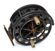 REEL: Rare Allcock Aerial double ventilated alloy reel, 4.5" diameter, large and small holes to both