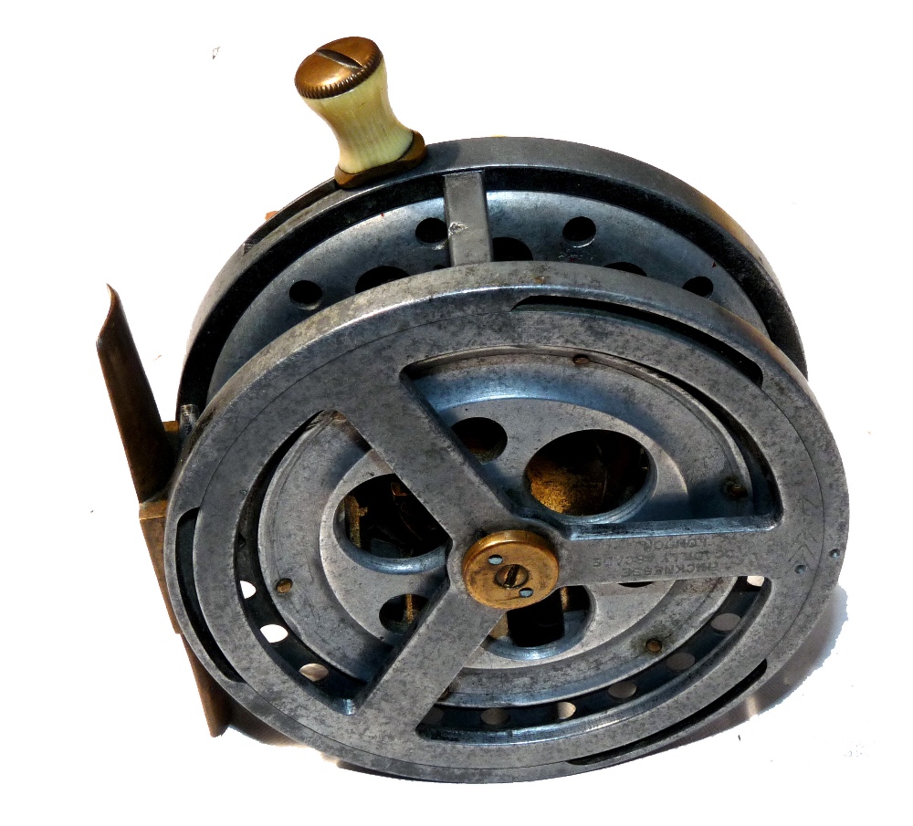 REEL: Percy Wadham Isle of Wight, The Meteor 4" alloy drum casting reel, Patent 2246/07 in shield