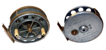 REEL: Fine Allcock Aerial alloy reel with full script engraved backplate, 4" diameter, 8 large holes