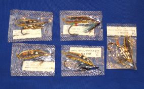 SALMON FLIES: (5) Collection of 5 Hardy salmon flies in original cellophane packs, Black Dose,