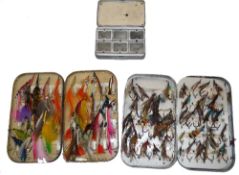 FLIES & BOXES: Wheatley alloy swing leaf fly box containing good selection of traditional salmon
