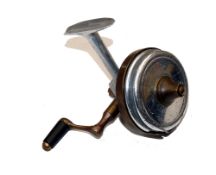 REEL: Unusual salmon size Spinet threadline casting reel, nickel plated drum, screw and cone brake