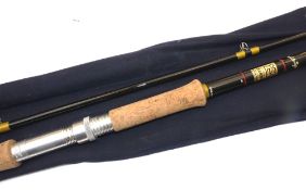 ROD: Rare late Hardy Fibalite Spinning Rod, 10' 2 piece, black finish blank, green whipped guides,