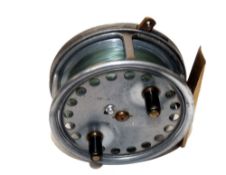 REEL: Hardy Silex Major alloy drum casting reel, 3.5" diameter, twin black handles to perforated