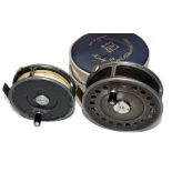 REELS: (2) Hardy St. John alloy fly fishing reel, 3 7/8" diameter, 3 screw latch, black