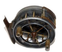 REEL: Fine Allcock Aerial alloy reel, 3" diameter, 8 large holes to front flange , stamped Patent,