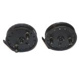 REELS: (2) Pair of JW Young Rapidex trotting reels, both 4" diameter, ratchet/brake controls, both