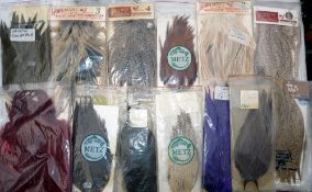 FLY TYING CAPES: Fine collection of quality fly tying capes, including 10 generic cock saddle