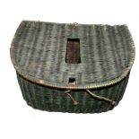 CREEL: Early French split reed salmon fishers creel, measuring 18"x11"x9", centre slot, canvas carry