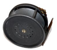 REEL: Hardy 4" brass faced Perfect salmon reel, white handle, Rod in hand &straight line logos, good