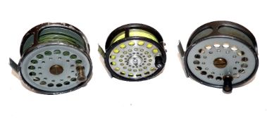 REELS: (3) Farlow of London Sapphire 3 1/8" alloy narrow drum fly reel, U shaped line guide, 2 screw