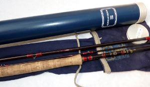 ROD: Hardy Graphite Deluxe Spey salmon fly Rod, 13'- 3 pce, burgundy carbon, 24" cork handle, with