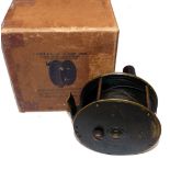 REEL: Early C Farlow of 191 Strand London ,Patent Lever all brass salmon fly reel No 668, shaped