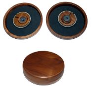 ACCESSORY: Fine custom mahogany magnetic circular fly/damper case, 5" diameter by 1.5" deep, foam