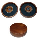 ACCESSORY: Fine custom mahogany magnetic circular fly/damper case, 5" diameter by 1.5" deep, foam