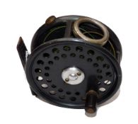 REEL: Fine Hardy St George 3" alloy trout fly reel, black handle, 2 screw latch, nickel O ring