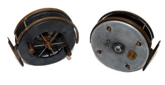 REEL: Early Allcock's roller back Aerial reel with ebonite drum, 4" diameter, wide flange plates,