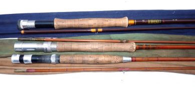 RODS: (3) Hardy Jet 8'6" 2 piece hollow glass trout fly rod, line rate 6, orange whipped guides,