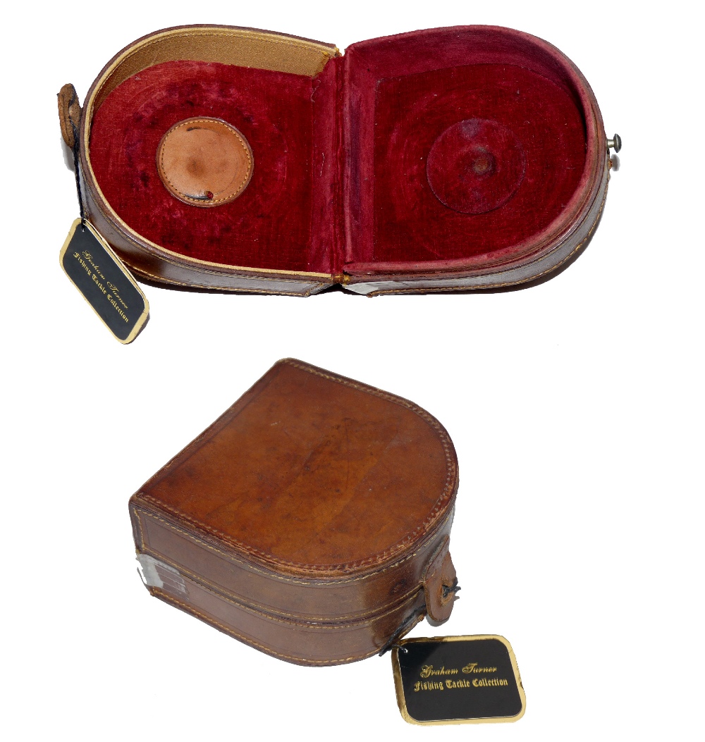 REEL CASE: Ex Graham Turner Collection Aerial block leather reel case, original tab and stud