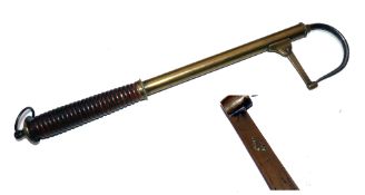 GAFF: Early Heaton Maker brass telescopic gaff, 2 draw extending 15"-38", hinged point protector