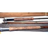 RODS: (2) Milward Flyrover 9'5" 2 piece cane trout fly rod, green speckle whipped guides,