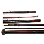 ROD: Fine early Farlow 191 Strand, London 14'6" 3 piece greenheart salmon fly rod, twin bridge