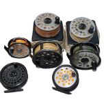 REELS & SPOOLS: (7) Pair of JW Young Beaudex 4" alloy salmon fly reels in fine condition, wire