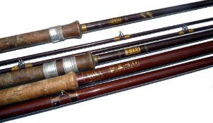 RODS: (3) Pair of Hardy Richard Walker Carp rods, 10' 2 piece brown hollow glass, olive whipped