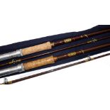 RODS: (2) Pair of Hardy Fibalite No.2 spinning rods, brown hollow glass, rings whipped green, tipped
