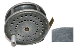 REEL: Unusual alloy 4.5" diameter salmon fly reel, backplate stamped "Fishing School, Bettws-y-Coed,