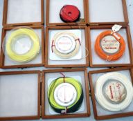FLY LINES: (5) Five Masterline fly lines in mahogany wood display boxes, Speciality WT7F, Speciality