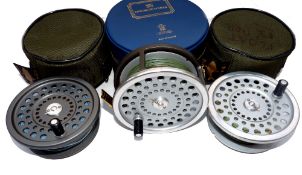 REEL & 2 SPOOLS: Hardy Salmon Marquis No2 reel in fine condition, retaining most factory grey enamel