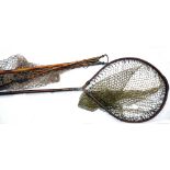 LANDING NETS: (2) Early Hardy ash framed folding landing net, 18" arms, brass folding device,