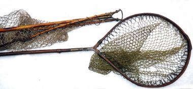 LANDING NETS: (2) Early Hardy ash framed folding landing net, 18" arms, brass folding device,