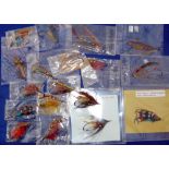 SALMON FLIES: (18) Collection of 18 large traditional vintage salmon flies with gut and steel loop