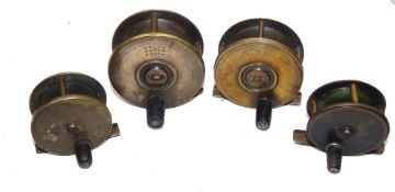 REELS: (4) Four Scottish plate wind brass fly reels, a scarce W Horton, Glasgow 2.25" fly reel