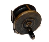 REEL: Early Malloch Sun & Planet all brass geared trout fly reel, 2.75" diameter, black horn handle,