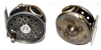 REEL: Fine Hardy St George Junior reel, 2 9/16" diameter, 3 screw latch, black handle, good smoke