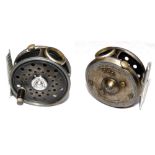 REEL: Fine Hardy St George Junior reel, 2 9/16" diameter, 3 screw latch, black handle, good smoke