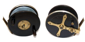 REEL: Ebonite/brass Slater style combination reel with nickel silver back rim, 4 screw latch,