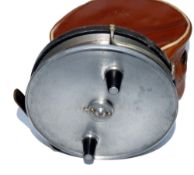 REEL: Hardy Conquest alloy Centrepin trotting reel, tapered black handles, 2 screw latch, nickel
