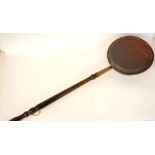 EARLY 19th CENTURY COPPER WARMING PAN
with a pierced lift up lid and a turned wooden handle,