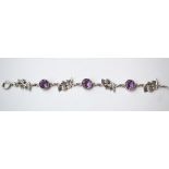 JOHN HART "IONA" SILVER THISTLE AND AMETHYST SET LINK BRACELET 19cm total length