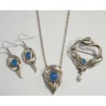 OLA GORIE SILVER AND CABOCHON MOONSTONE SET SUITE OF JEWELLERY comprising pendant on chain;